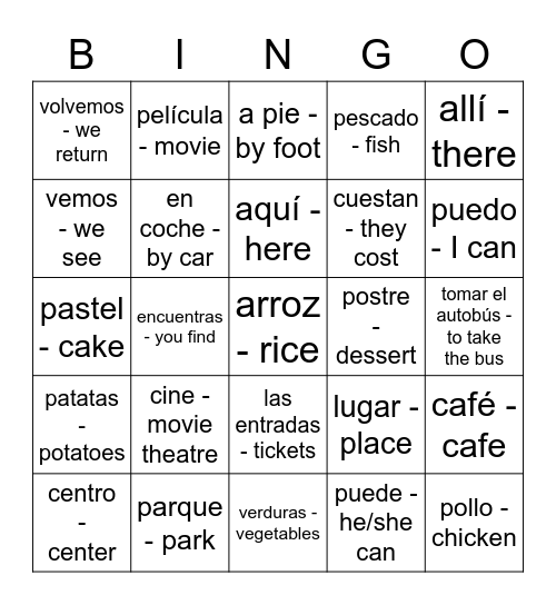 4.2 Vocabulario Bingo Card