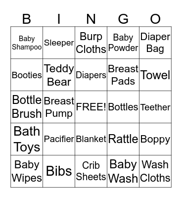 Baby Bounty Bingo Card