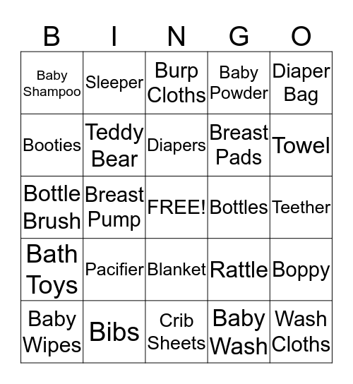 Baby Bounty Bingo Card