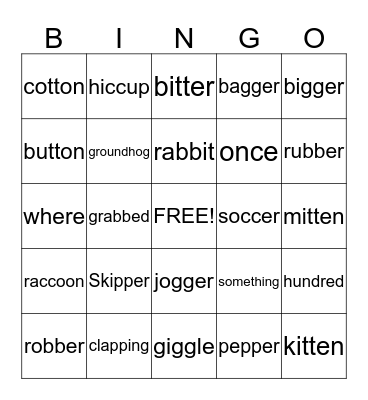 Double Consonant Bingo Card