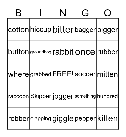 Double Consonant Bingo Card