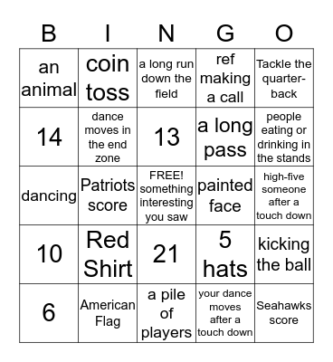 Super Bowl Bingo Card