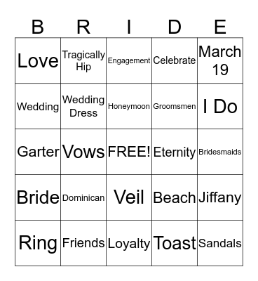 Jiffany Wedding 2015 Bingo Card