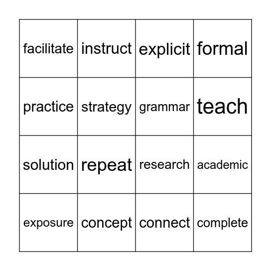 Vocabulary Instruction Bingo Card