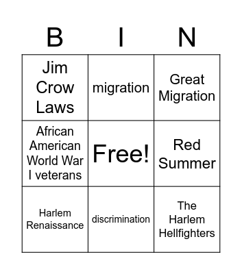 Harlem Renaissance Bingo Card