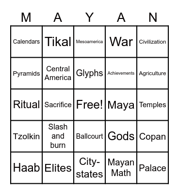Maya Bingo Card