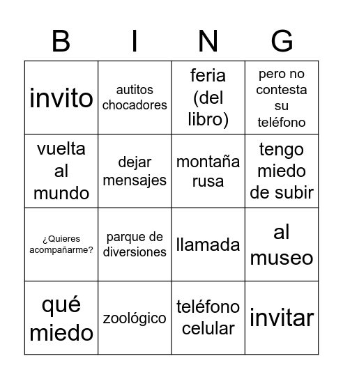 7.2 Vocabulario Bingo Card