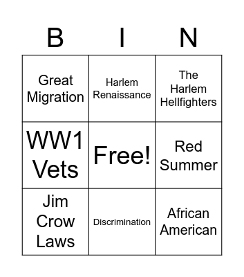 Harlem Renaissance Bingo Card