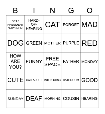 ASL Bingo night 1 Bingo Card