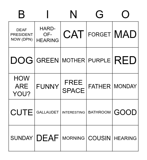 ASL Bingo night 1 Bingo Card