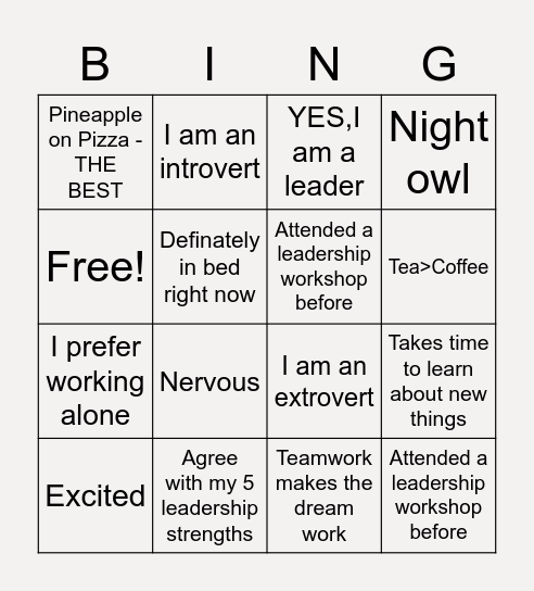 GET TO KNOW EACH OTHER Bingo Card