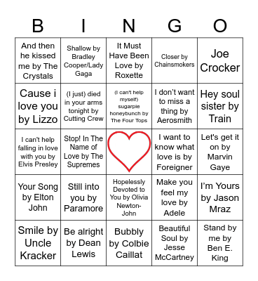 Valentine's Day Name that Tune Bingo! Bingo Card