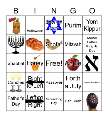 Jewish and Holidays Bingo Card