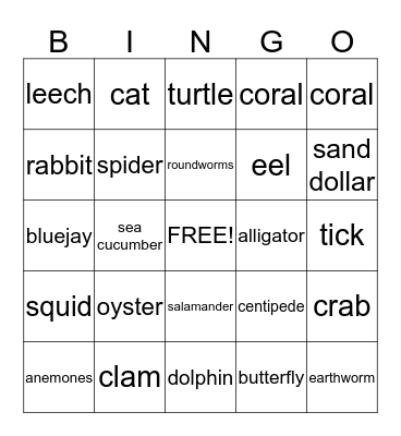 Animal Kingdom Bingo Card