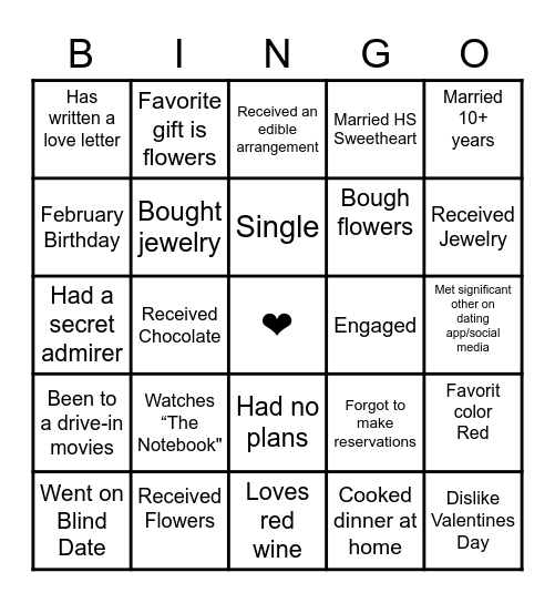 Valentine’s Day 💕❤️ Bingo Card