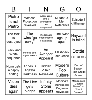 WandaVision Bingo Card