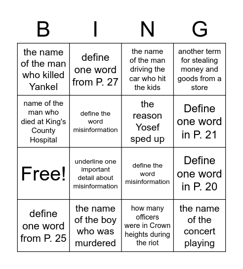 Street Justice Bingo Card