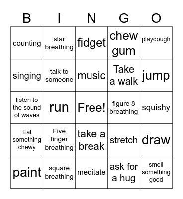 Coping Skills Bingo Card