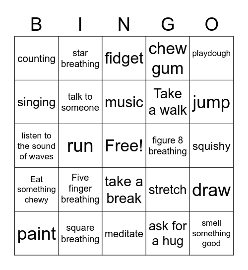 Coping Skills Bingo Card