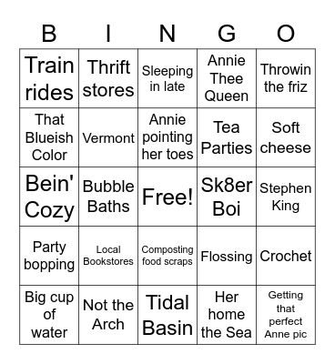 Jacque's Favorite Thingo Bingo Card