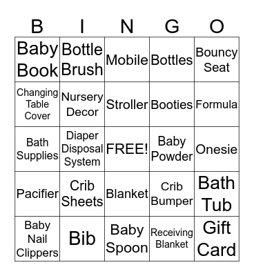 Baby Shower Bingo Card