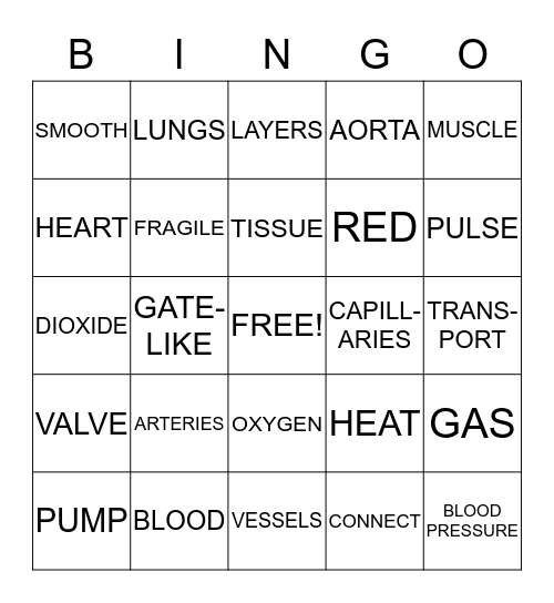 CIRCULATORY BINGO Card
