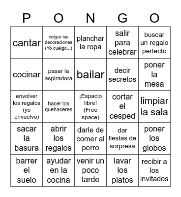 AV1 5-2 las fiestas y los quehaceres Bingo Card