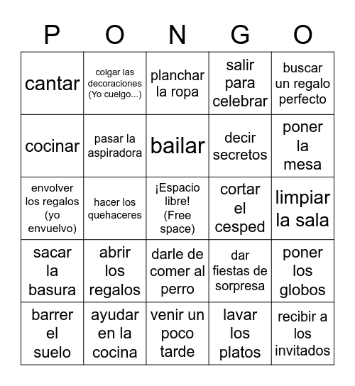 AV1 5-2 las fiestas y los quehaceres Bingo Card