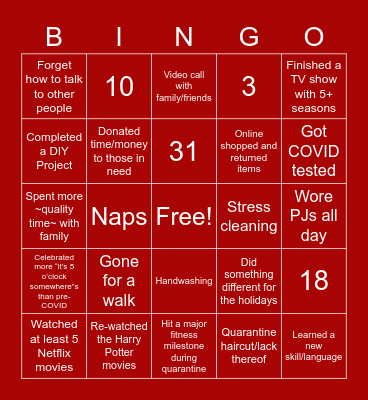 COVID Bingo Card