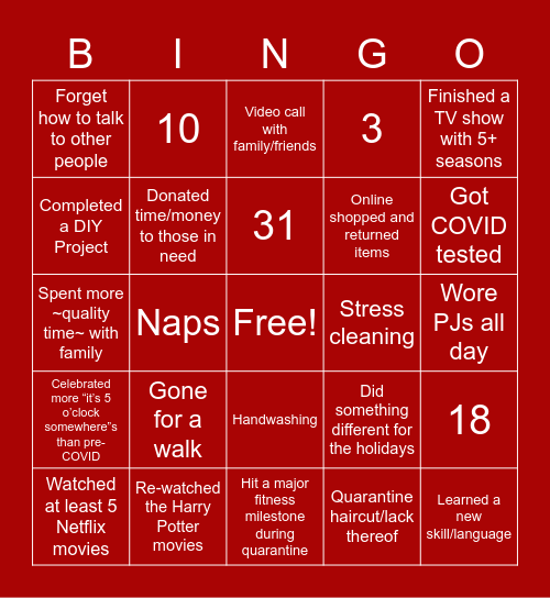 COVID Bingo Card