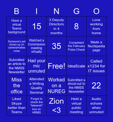 NRC Bingo Card