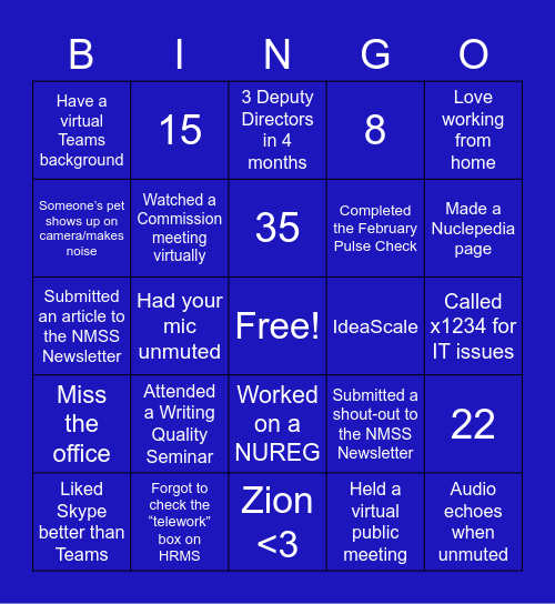 NRC Bingo Card