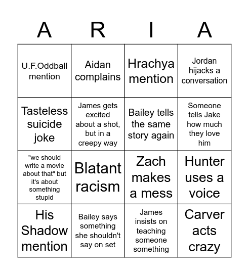 Aria Bingo Card