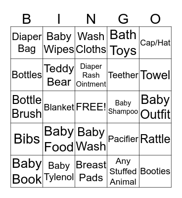 Baby Bounty Bingo Card
