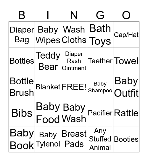 Baby Bounty Bingo Card