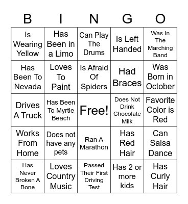 Ice Breaker Bingo Card