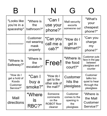 Northgate KOODO Bingo Card