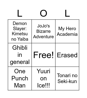 Chris Anime Bingo Card