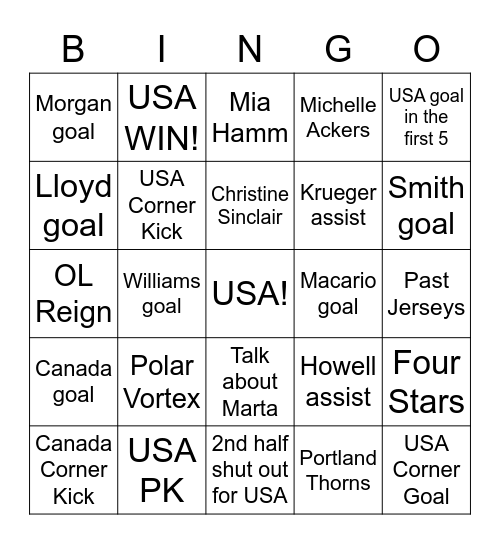 LISC SheBelieves Cup - Watch Party Bingo Card
