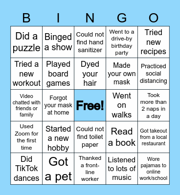 2020 Quarantine Bingo Card
