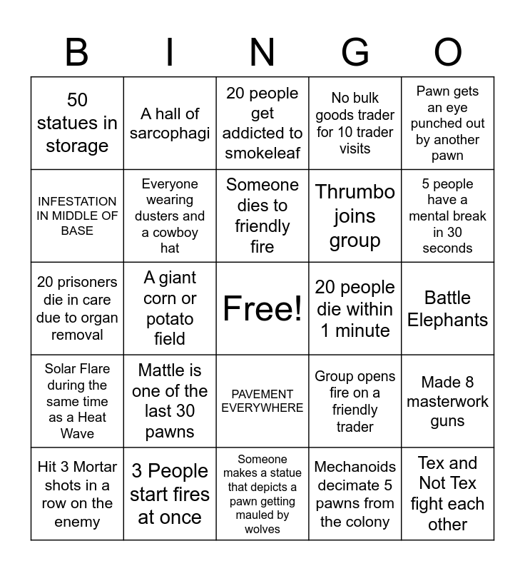 Bpl Rimworld Bingo Card Bingo Card