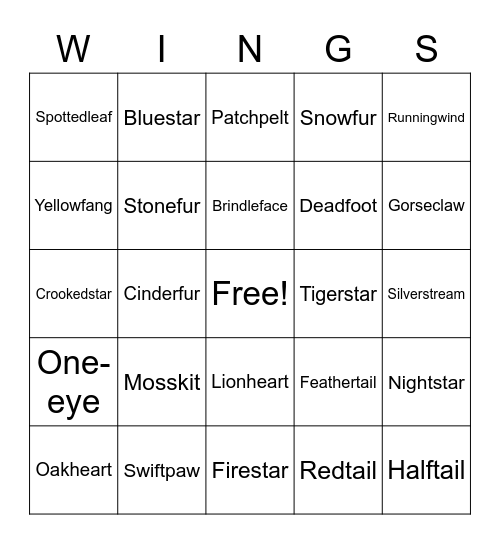 ✨ Starclan Cats✨ Bingo Card