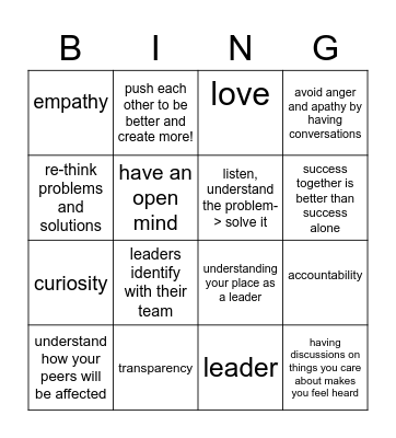 Leadership Bingo! Bingo Card