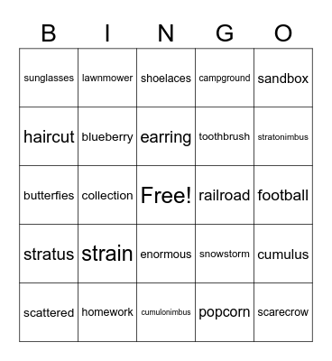 Spelling Words Bingo Card