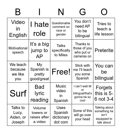Strader 5-6 Bingo Card