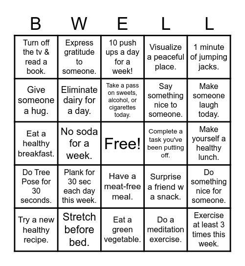 BWELL Bingo Card
