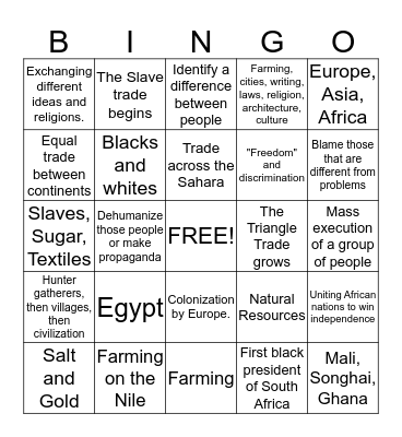 Africa Review Bingo Card