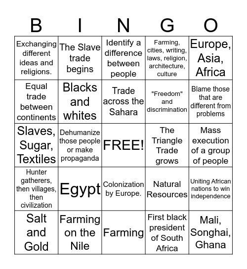 Africa Review Bingo Card