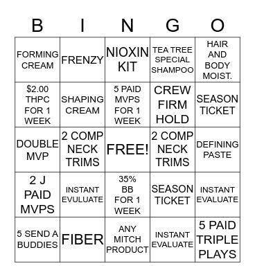 PARK RIDGE SPORT CLIPS Bingo Card