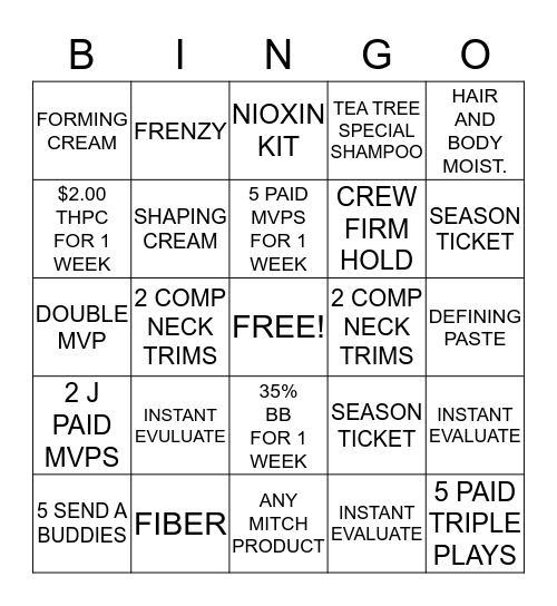 PARK RIDGE SPORT CLIPS Bingo Card